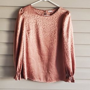 Tea Rose size Small shiney blush pink leopard print long sleeve blouse top